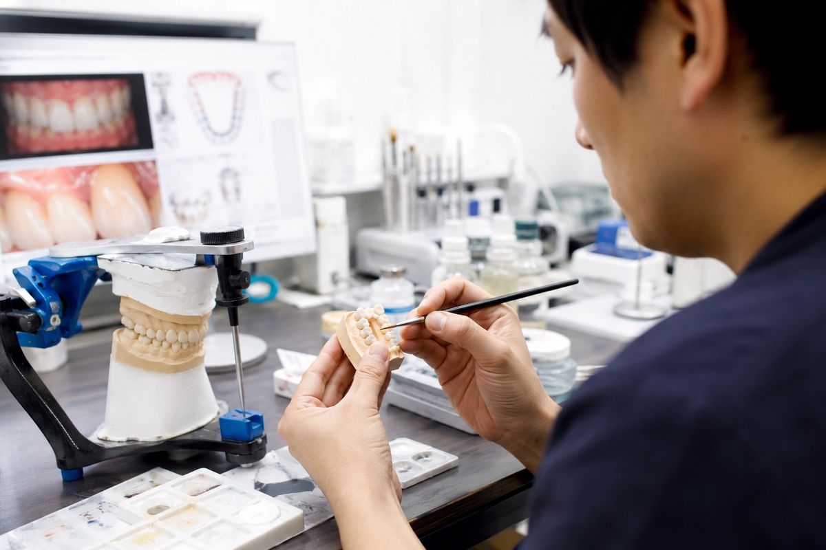 歯科技工士が被せ物を製作している様子